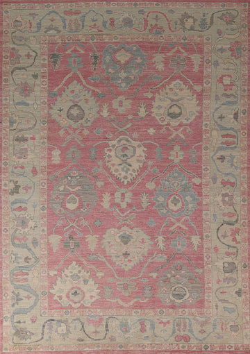 Handmade Pink Oushak Vegetable Dye Wool Area Rug 6x9