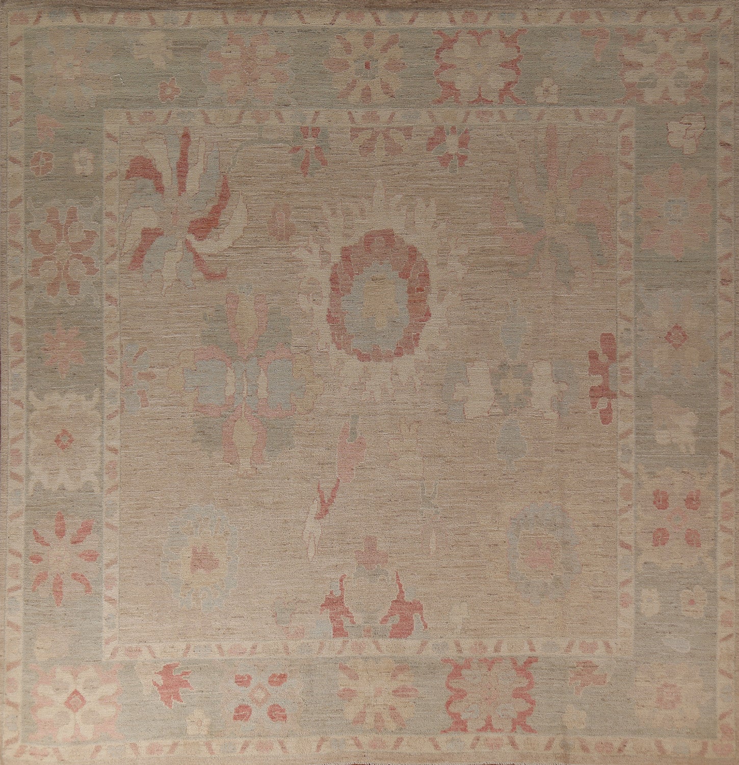 Vegetable Dye Oushak Turkish Square Rug 10x10