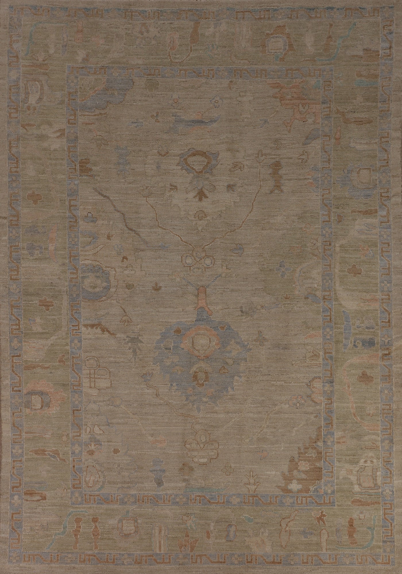 Earth Tone Wool Oushak Turkish Area Rug 7x10