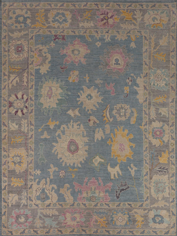 Blue Floral Oushak Turkish Area Rug 8x10