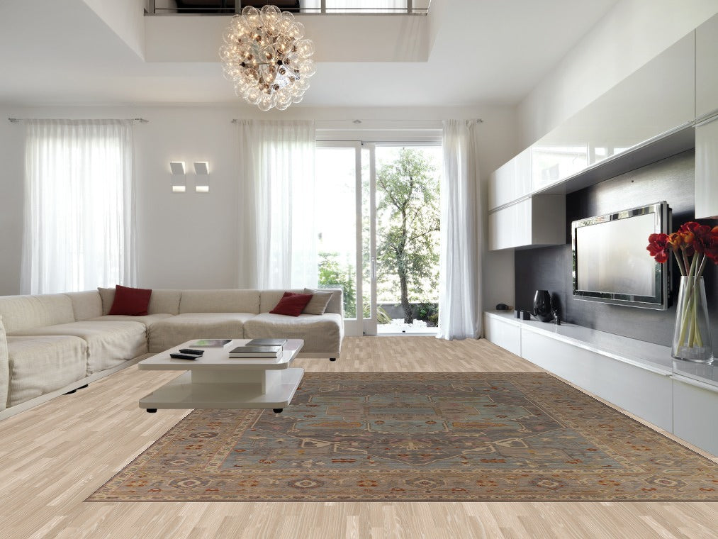 Geometric Gray Oushak Turkish Large Rug 12x15