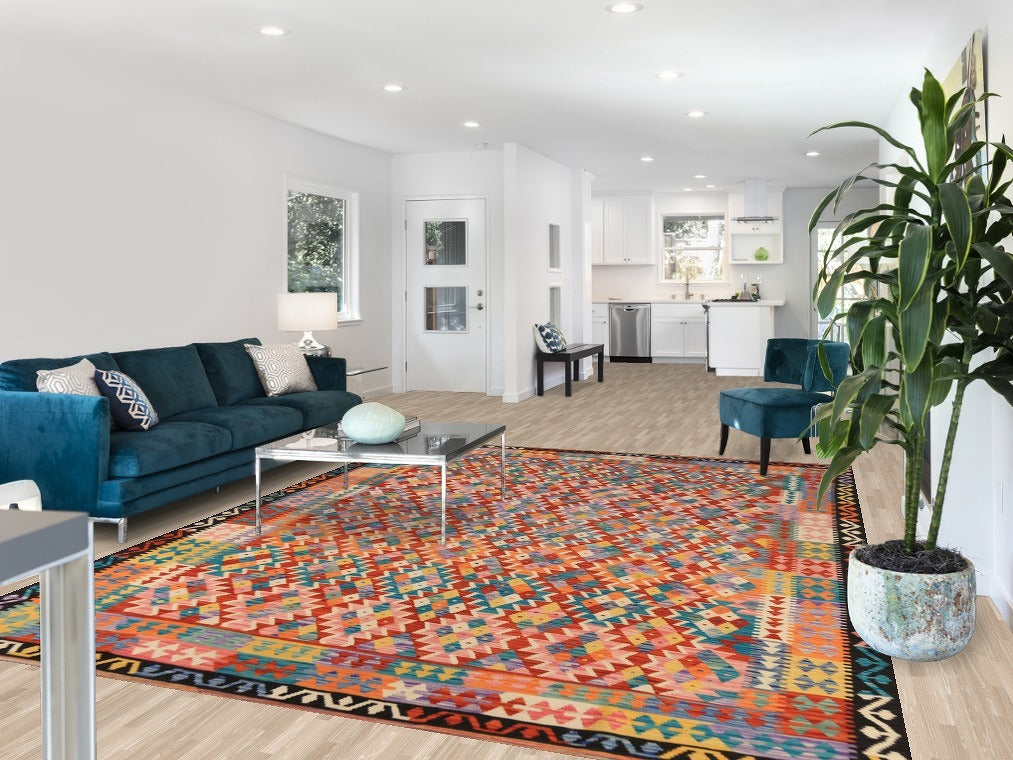 Reversible Wool Geometric Kilim Oriental Area Rug 8x11