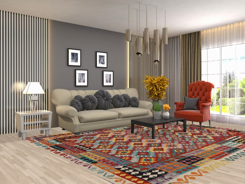Reversible Wool Kilim Oriental Area Rug 8x11