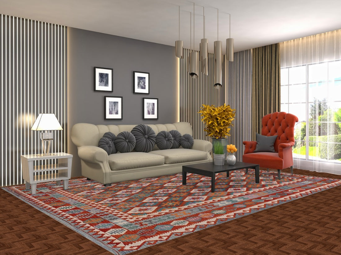 Trellis Flat Weave Kilim Wool Area Rug 8x11