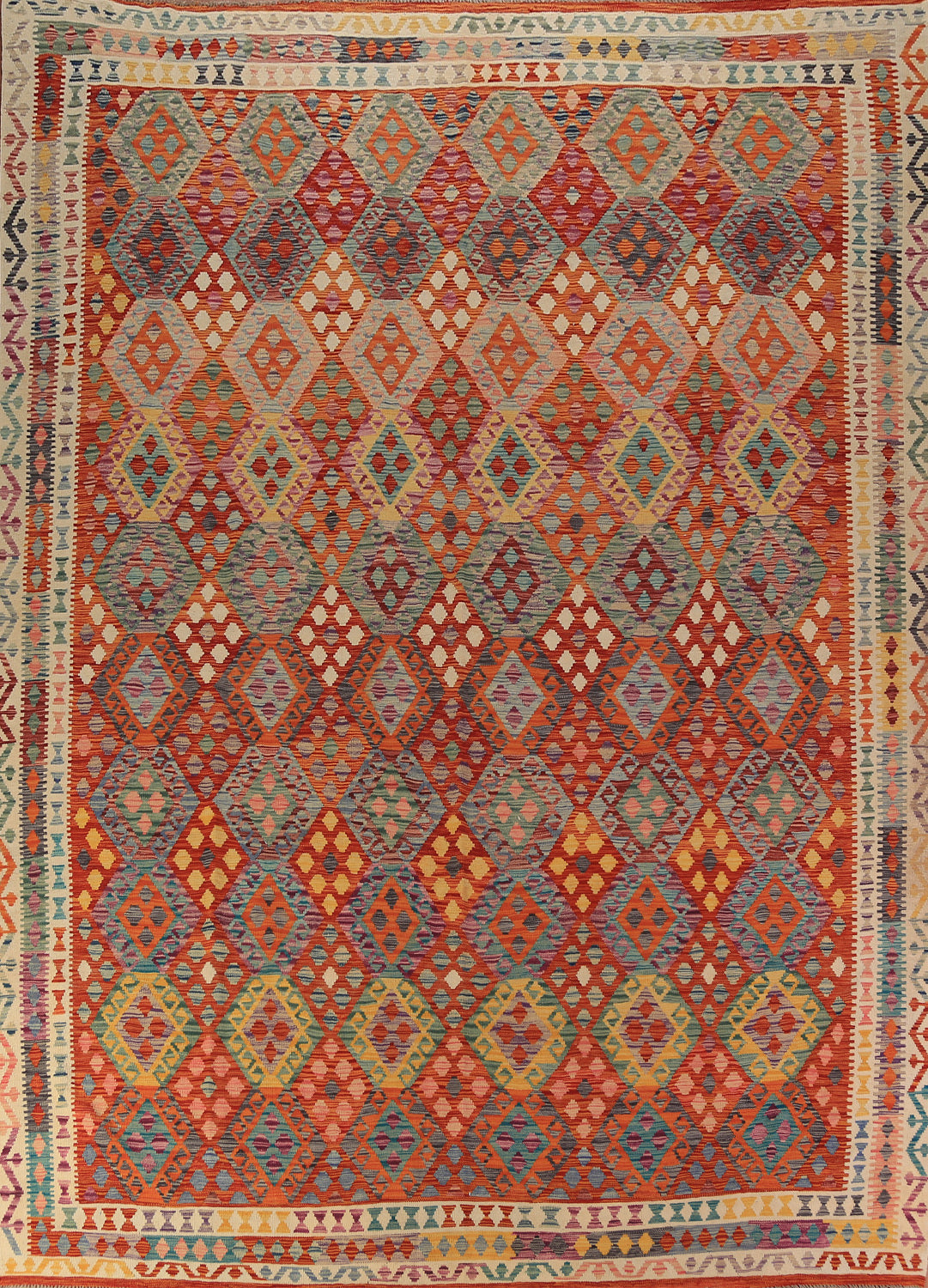 South Western Style Wool Kilim Oriental Area Rug 10x13