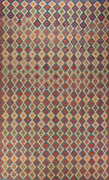 All-Over Trellis Colorful Kilim Oriental Large Rug 10x16