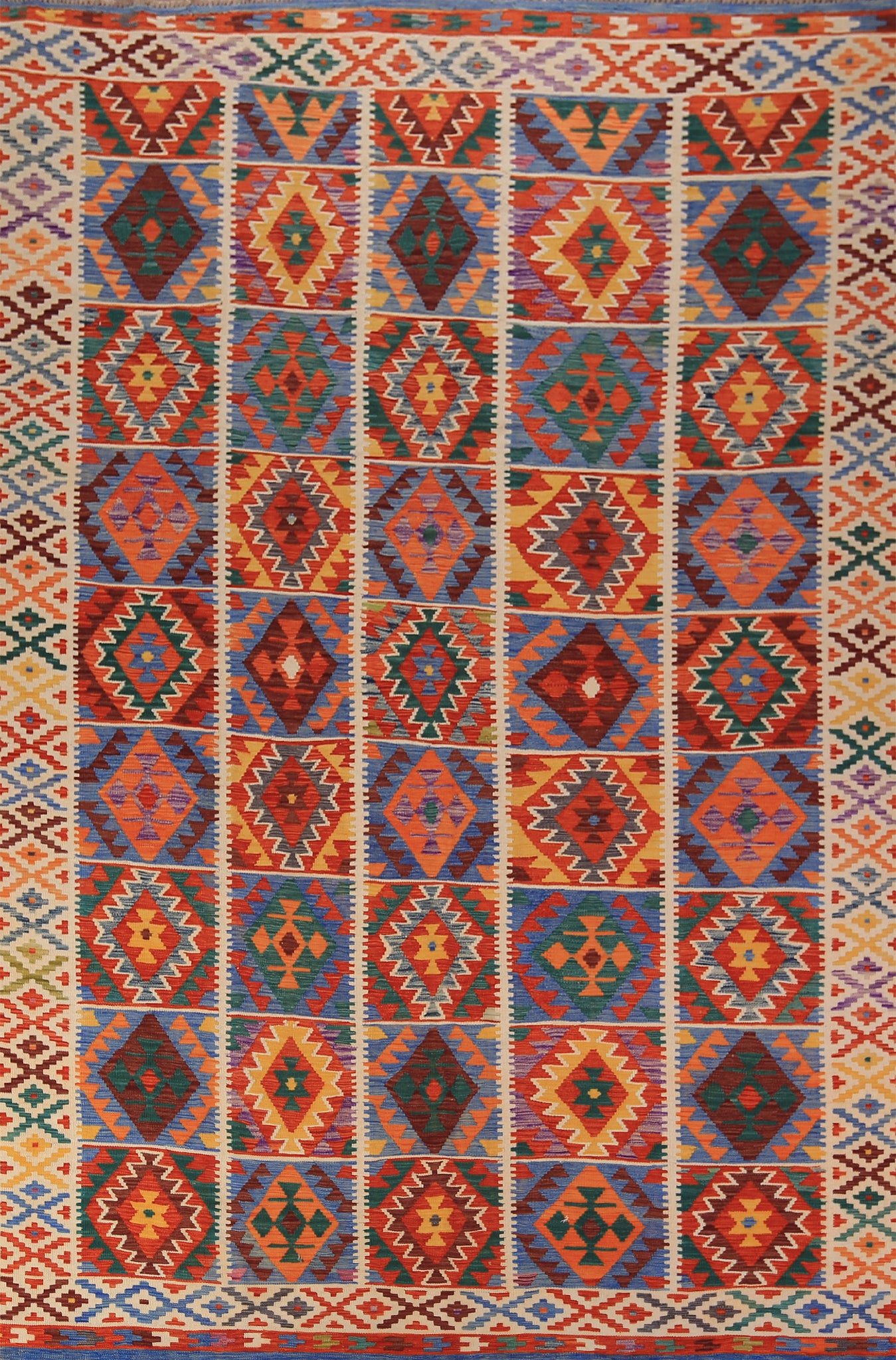 Geometric Kilim Reversible Wool Area Rug 8x12