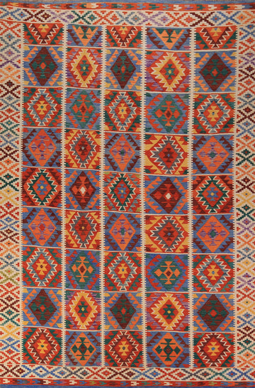 Geometric Kilim Reversible Wool Area Rug 8x12