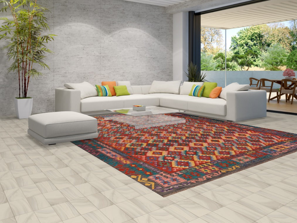 South Western Orange Kilim Oriental Area Rug 10x13