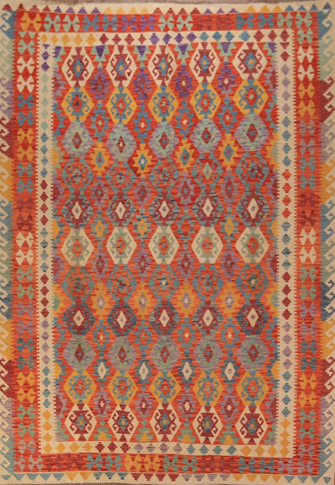 All-Over Geometric Kilim Oriental Area Rug 9x12