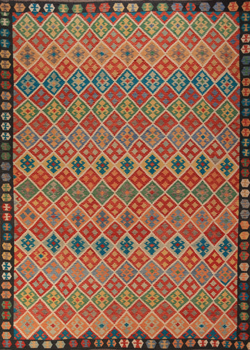 All-Over Trellis Kilim Flat Weave Wool Area Rug 9x11