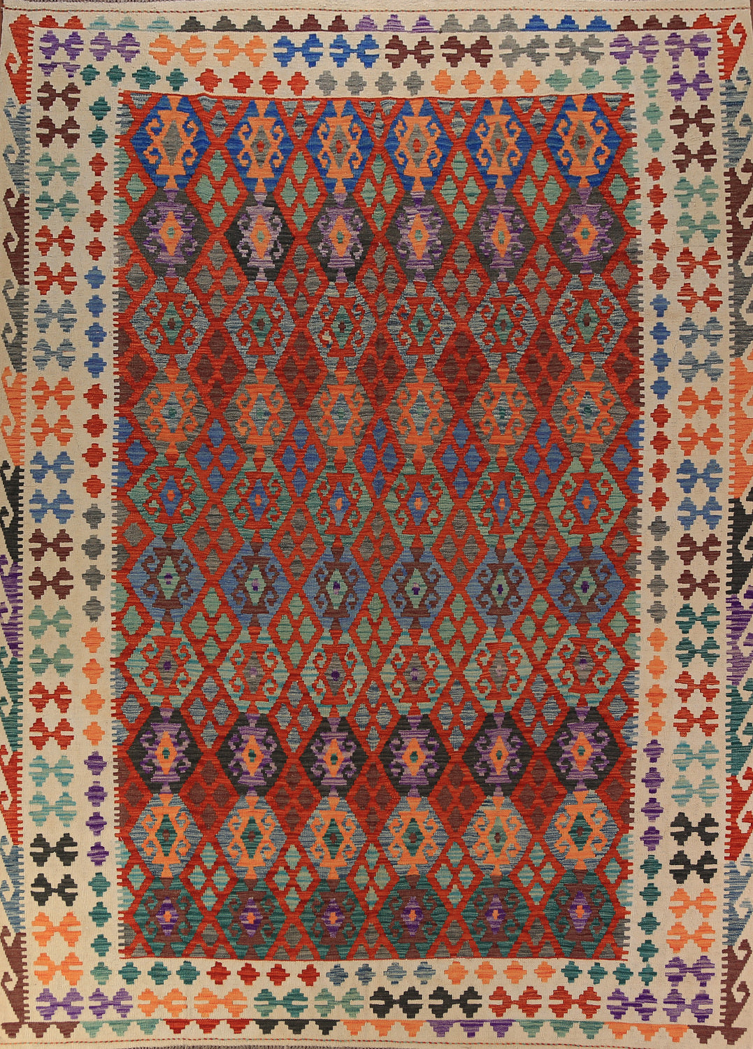 Trellis Wool Geometric Kilim Oriental Area Rug 9x12