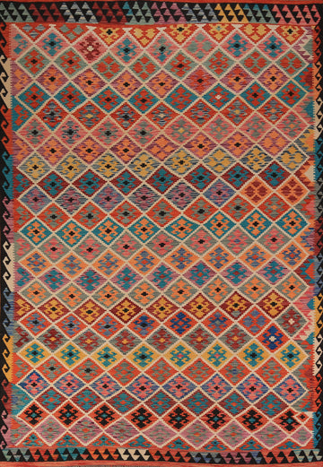 Flat Weave Trellis Kilim Oriental Area Rug 8x11
