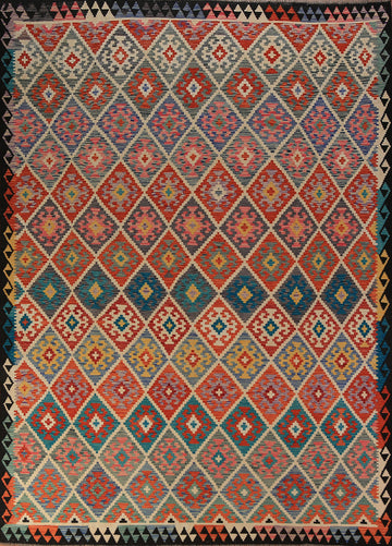 Flat Weave Trellis Kilim Oriental Area Rug 8x11
