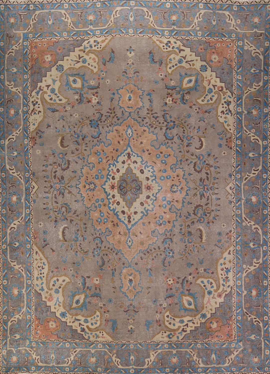Overdyed Gray Wool Tabriz Persian Area Rug 10x13