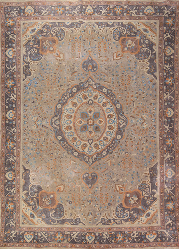Medallion Wool Vintage Tabriz Persian Area Rug 10x13