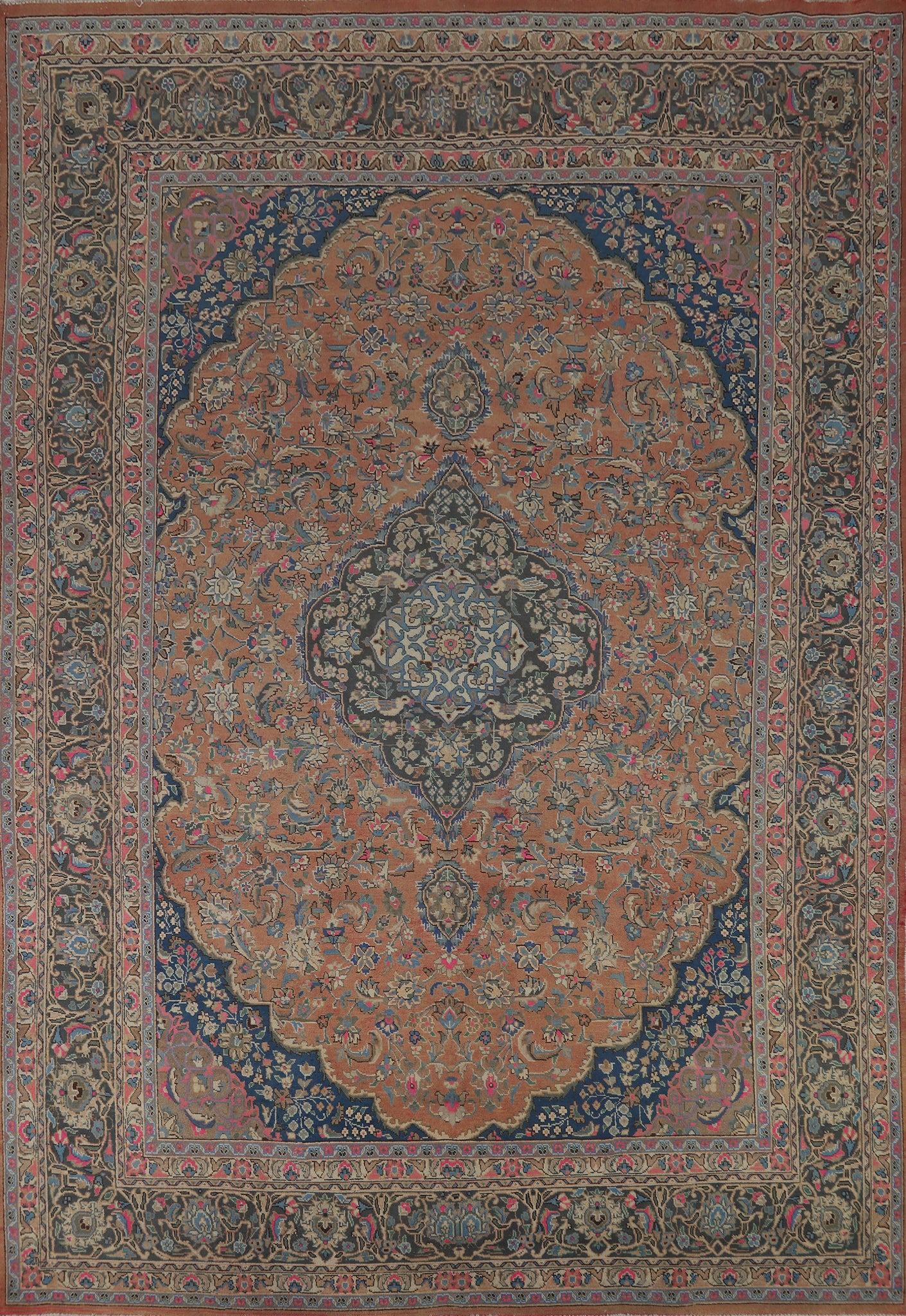 Orange Floral Mashad Persian Area Rug 10x13