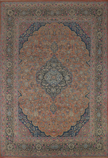 Orange Floral Mashad Persian Area Rug 10x13