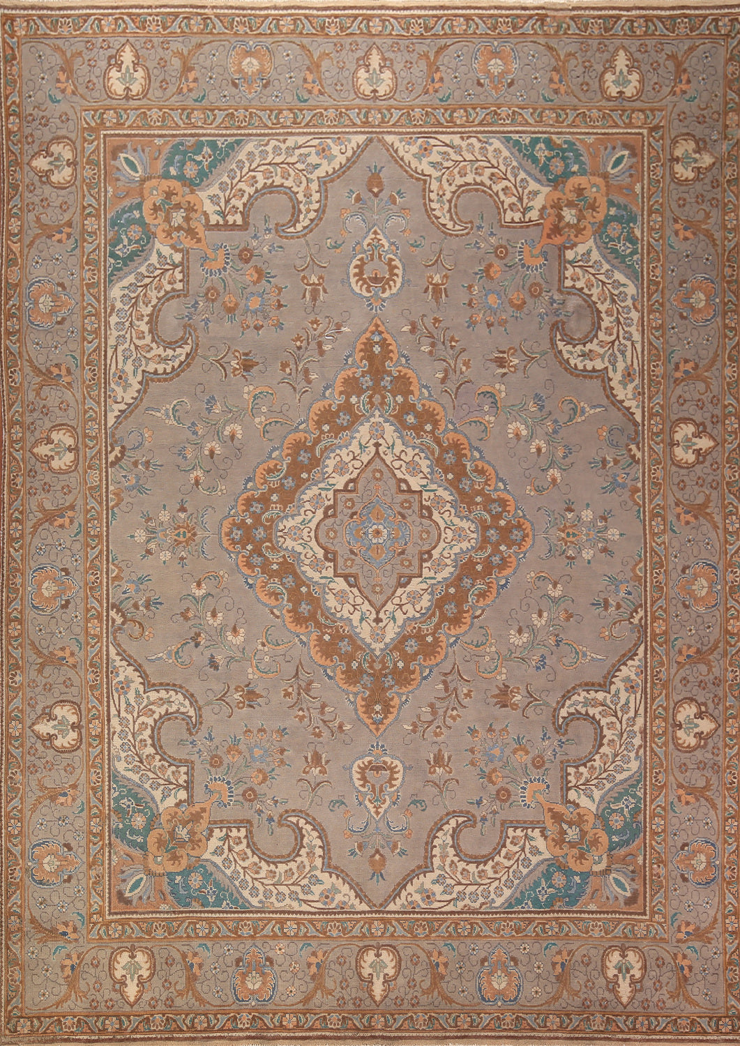 Gray Wool Vintage Tabriz Persian Area Rug 10x13