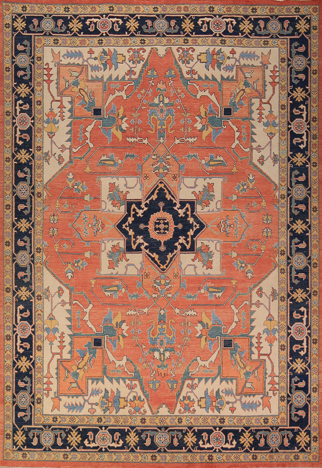 Vegetable Dye Orange Heriz Oriental Area Rug 9x11