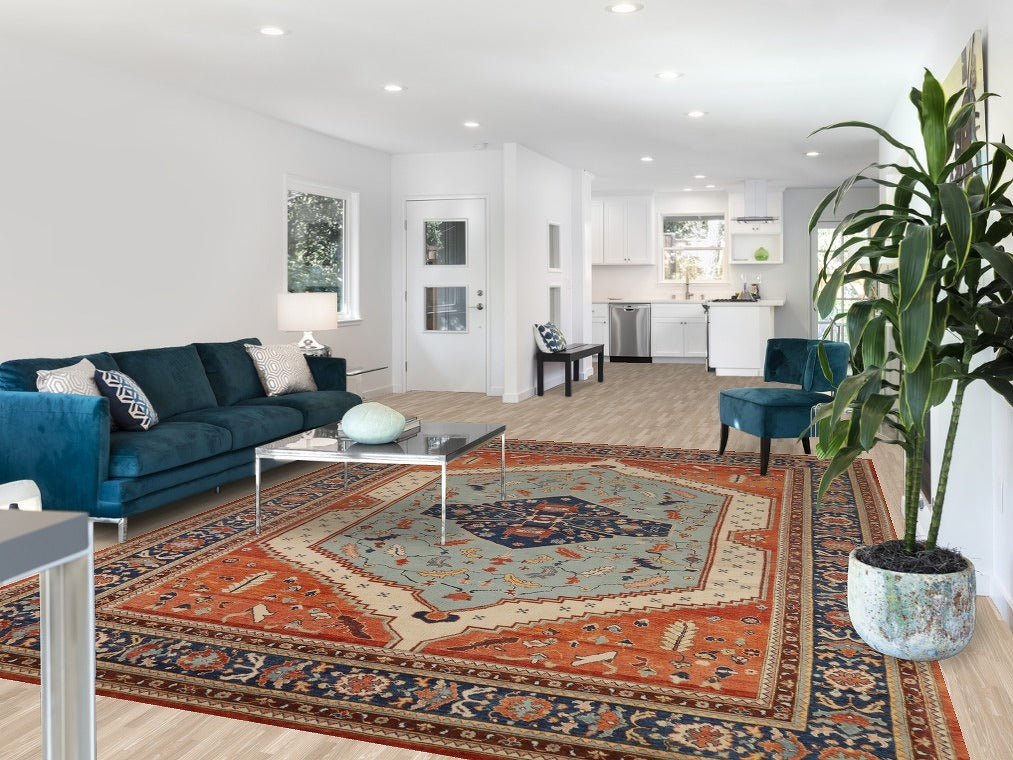 Blue & Orange Sultanabad Vegetable Dye Area Rug 9x12