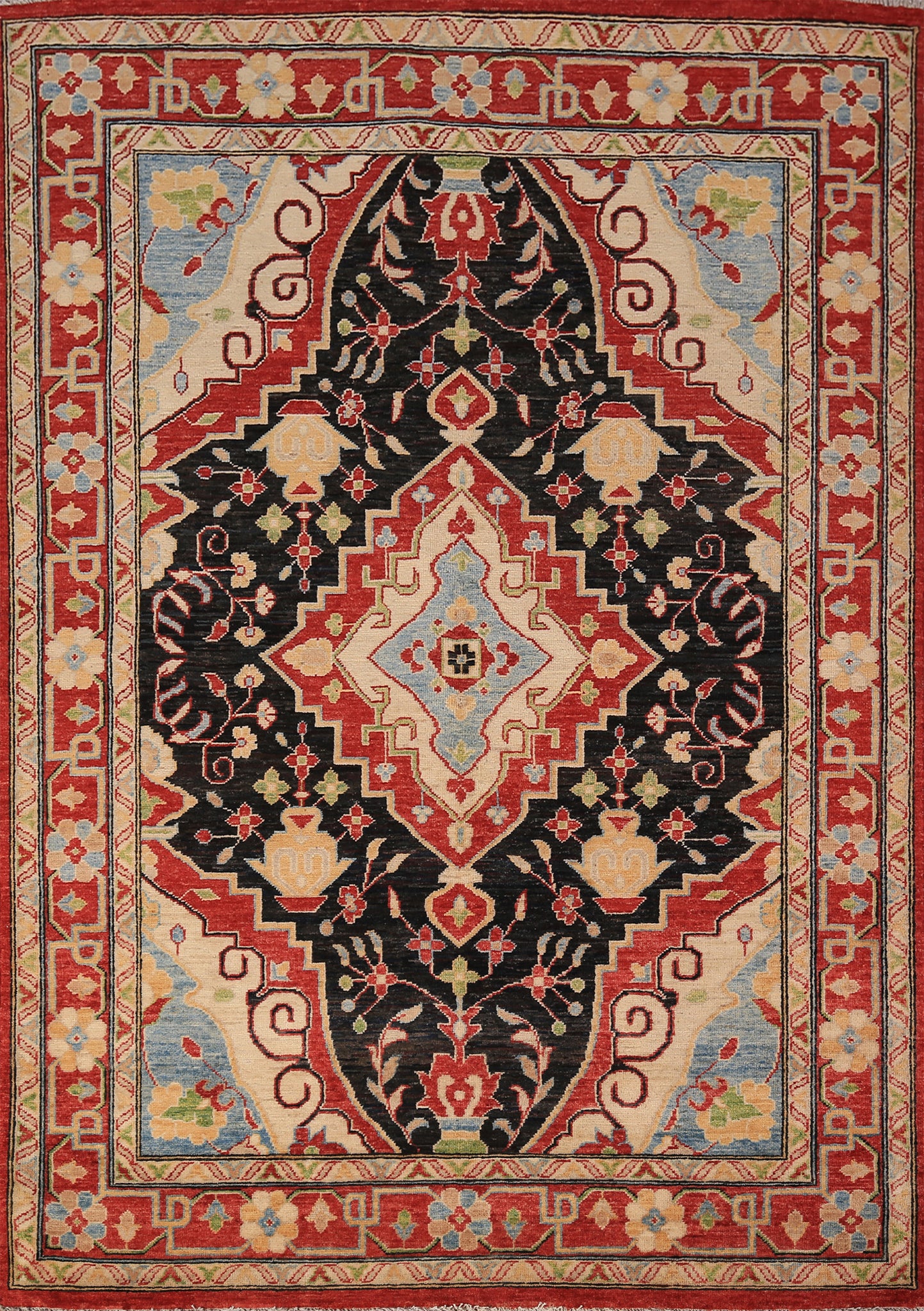 Black Vegetable Dye Heriz Oriental Rug 5x7