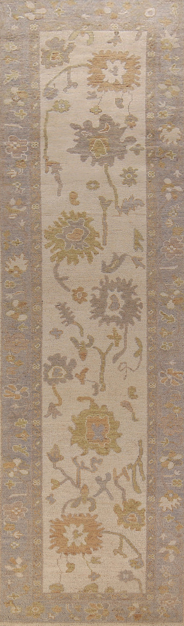 Earth Tone Wool Oushak Vegetable Dye Runner Rug 2x12