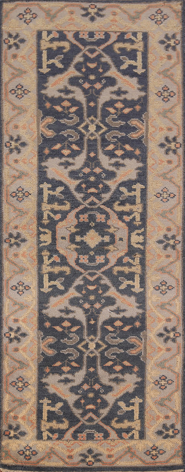 Handmade Blue Oushak Vegetable Dye Runner Rug 3x8