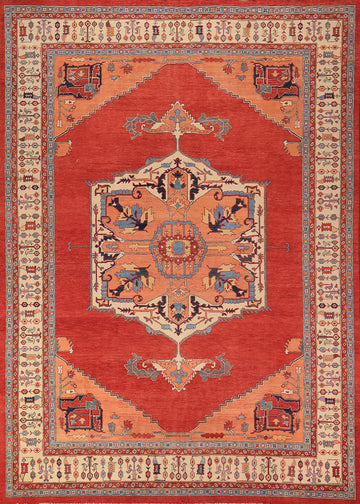 Geometric Wool Heriz Serapi Vegetable Dye Area Rug 9x12