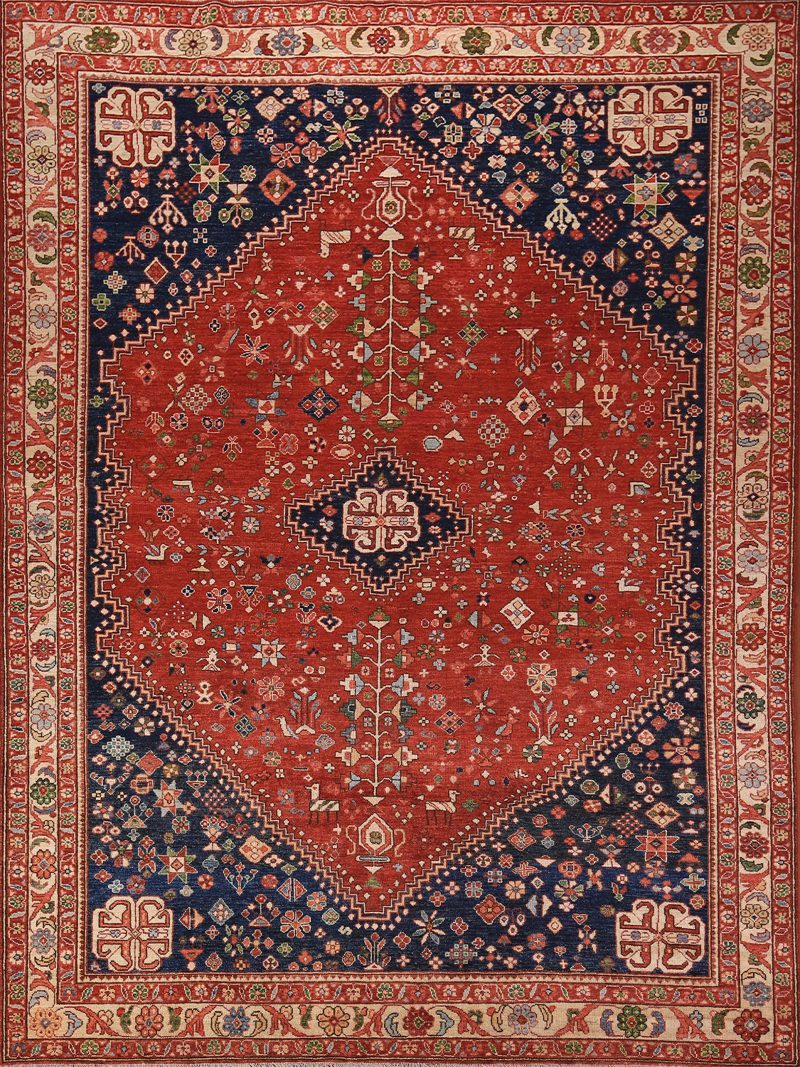 Tribal Red Geometric Yalameh Vegetable Dye Area Rug 9x12