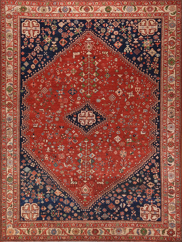 Tribal Red Geometric Yalameh Vegetable Dye Area Rug 9x12