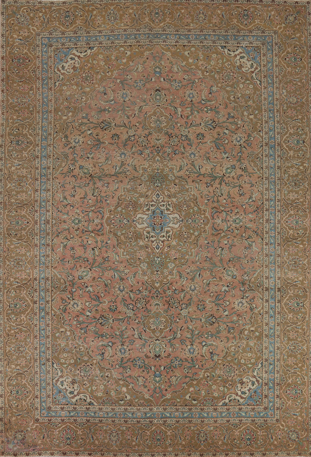 Vintage Wool Floral Mashad Persian Area Rug 9x13