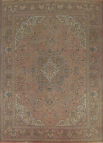 Distressed Wool Floral Tabriz Persian Area Rug 10x13