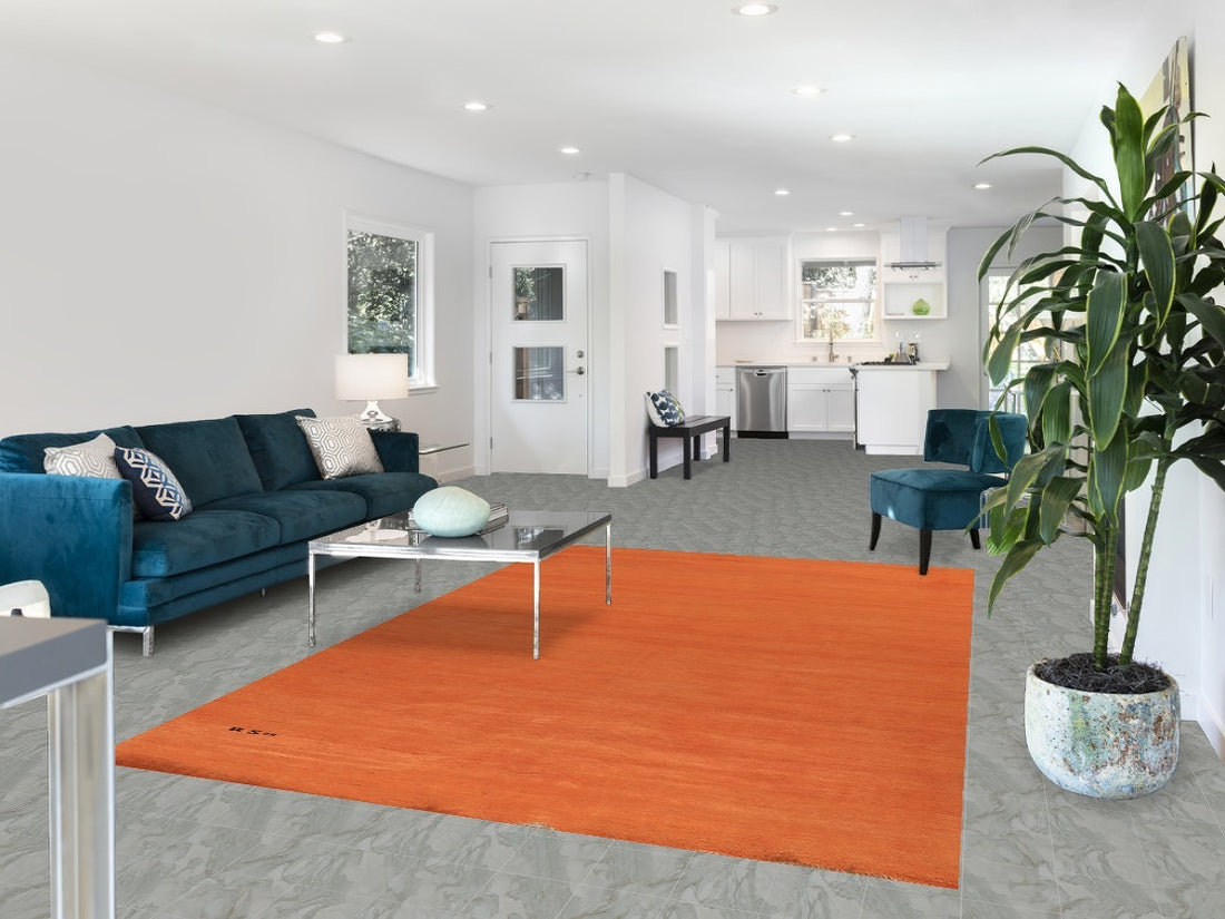 Orange Wool Gabbeh Modern Area Rug 6x10