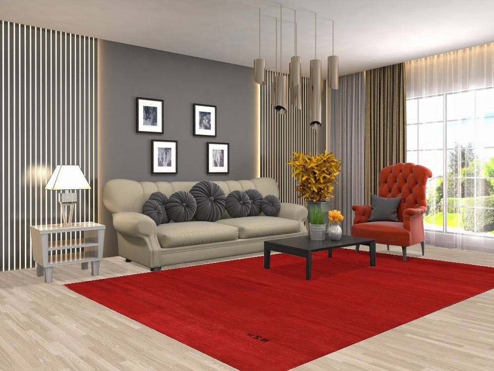 Red Modern Wool Gabbeh Oriental Area Rug 7x10