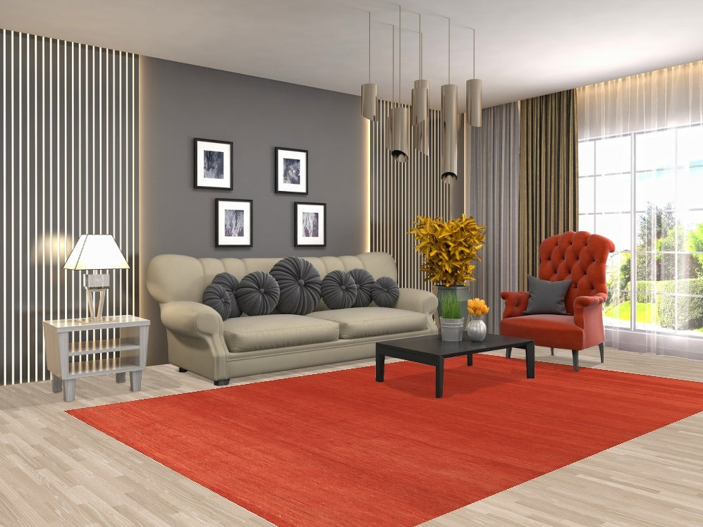 Striped Orange Wool Gabbeh Modern Area Rug 7x10