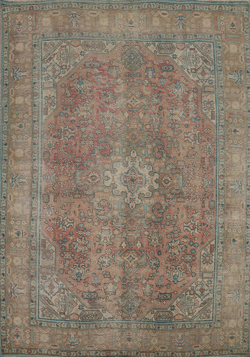 Pink Wool Distressed Tabriz Persian Area Rug 7x9