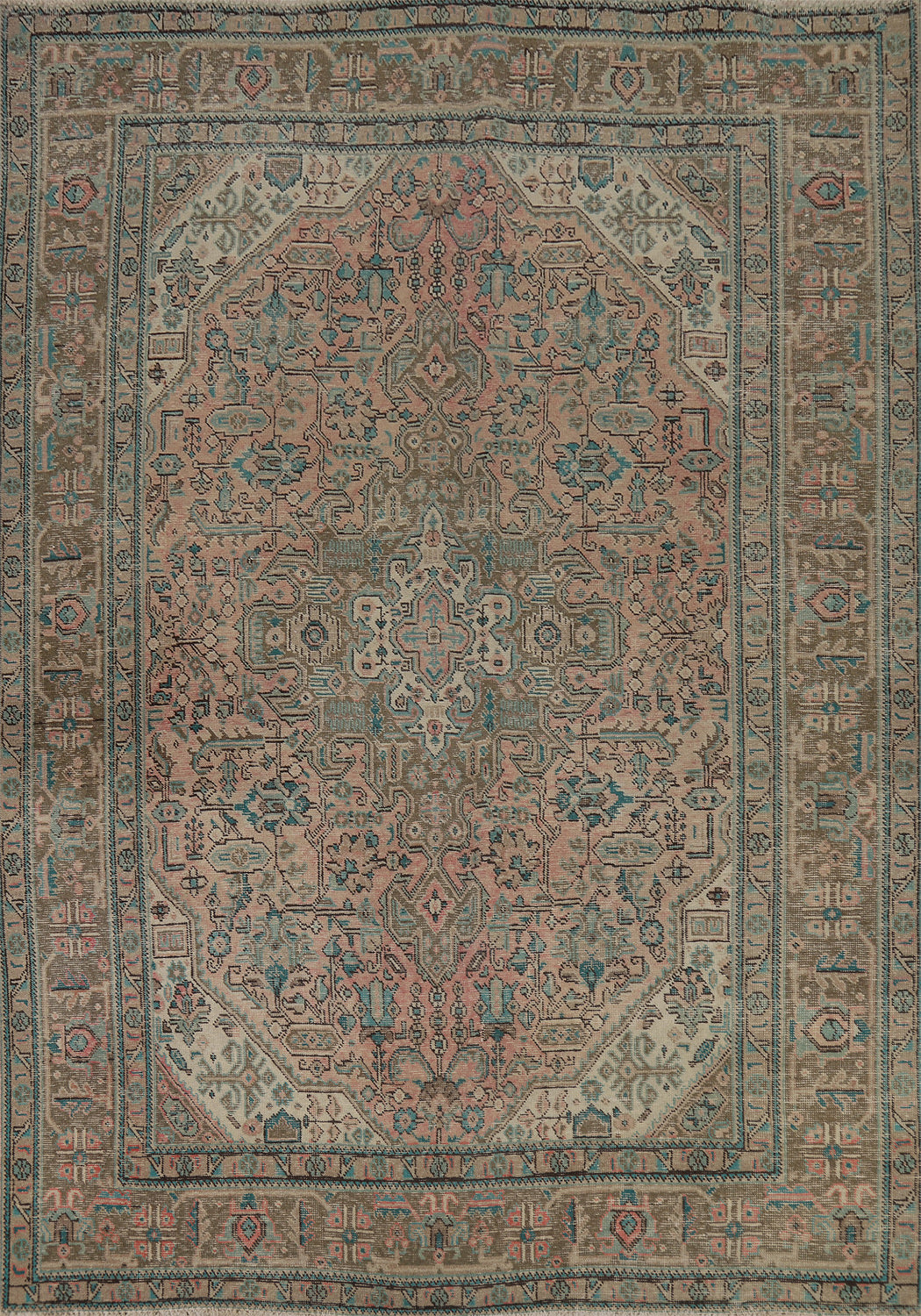 Pink Geometric Tabriz Persian Area Rug 7x9