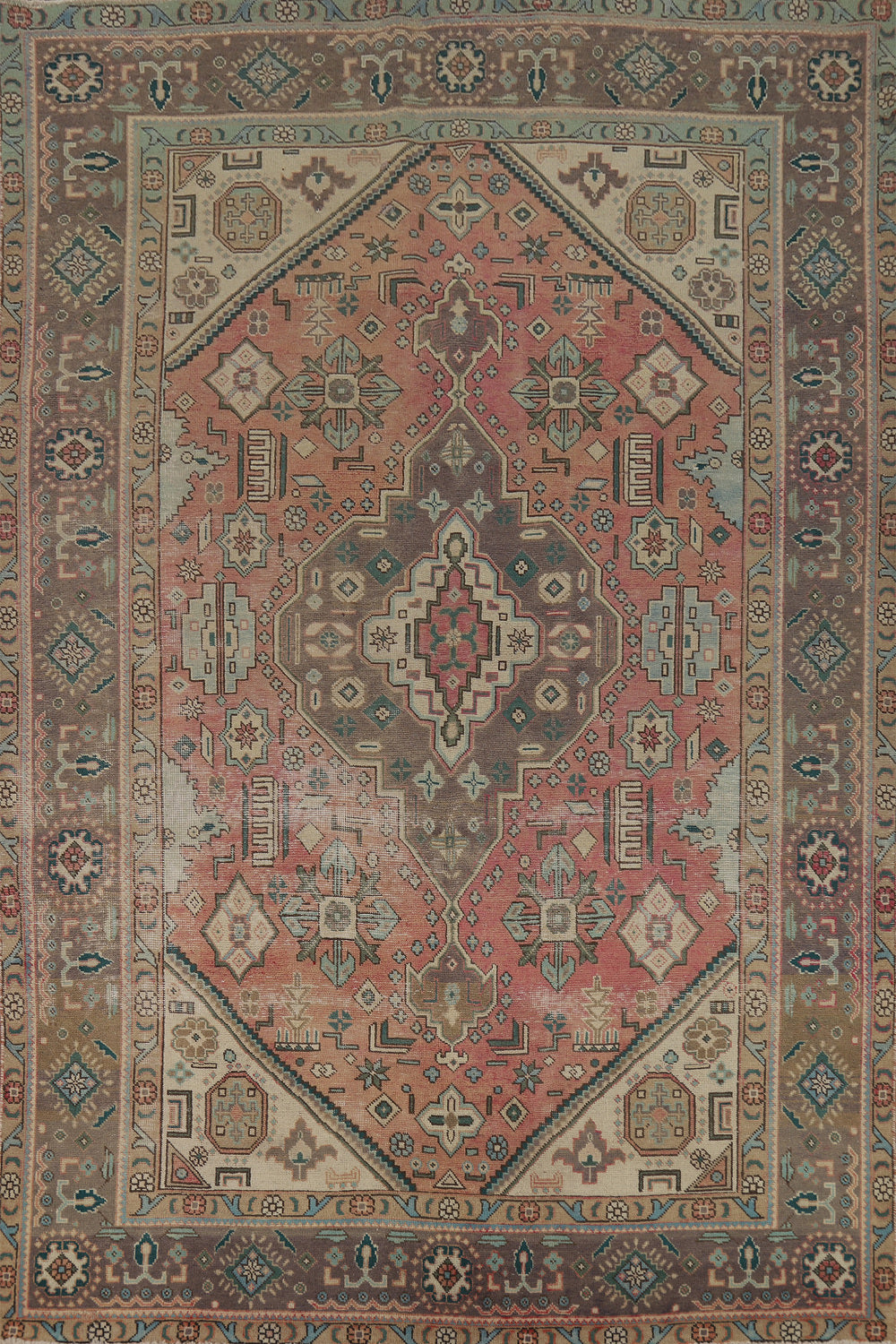 Vintage Pink Geometric Tabriz Persian Area Rug 6x10