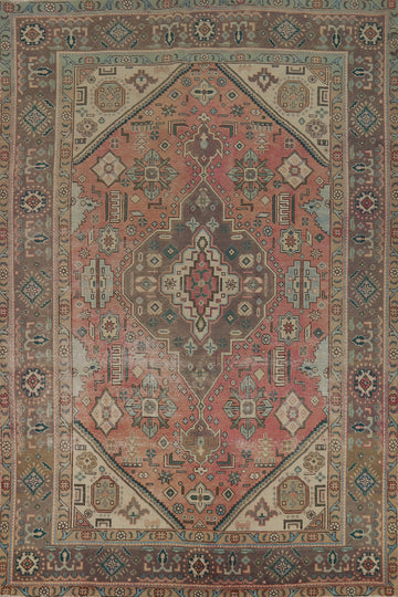 Vintage Pink Geometric Tabriz Persian Area Rug 6x10