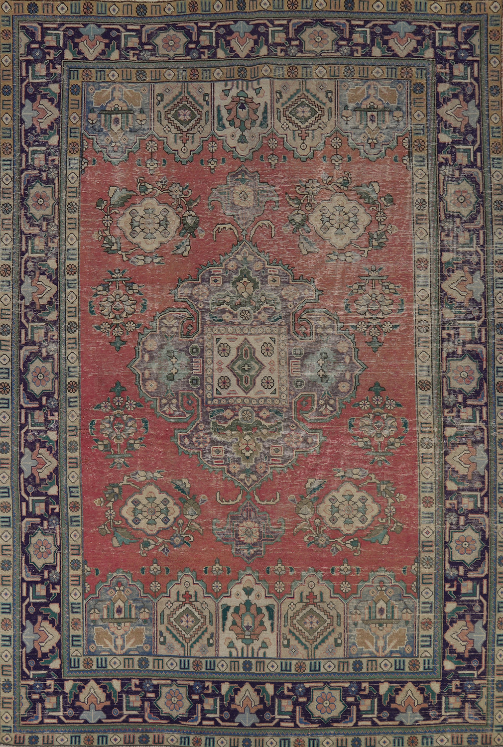 Vintage Geometric Tabriz Persian Area Rug 7x10