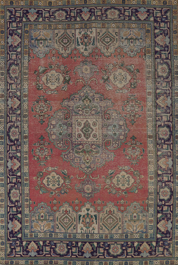 Vintage Geometric Tabriz Persian Area Rug 7x10