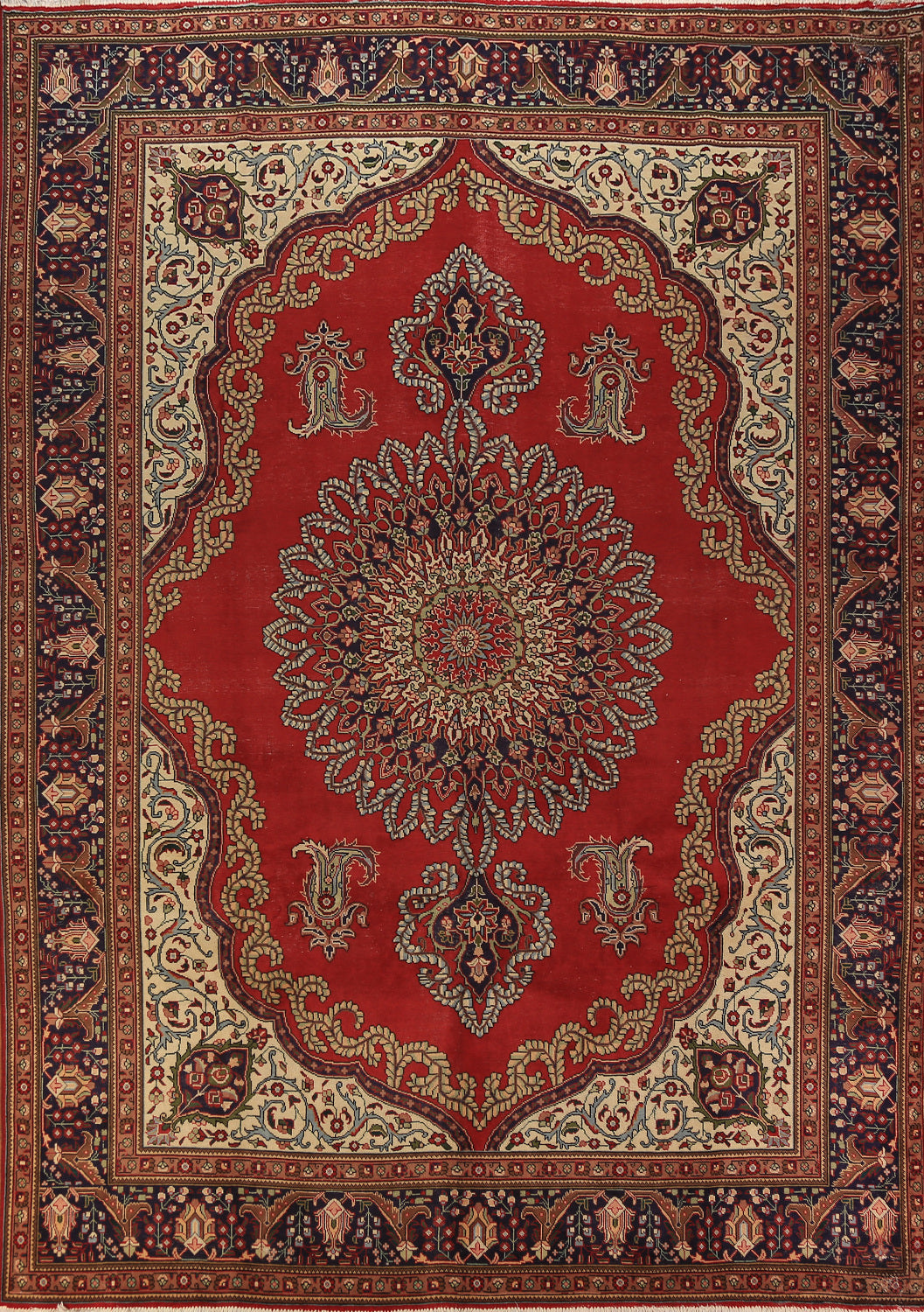 Red Wool Medallion Tabriz Persian Area Rug 10x13