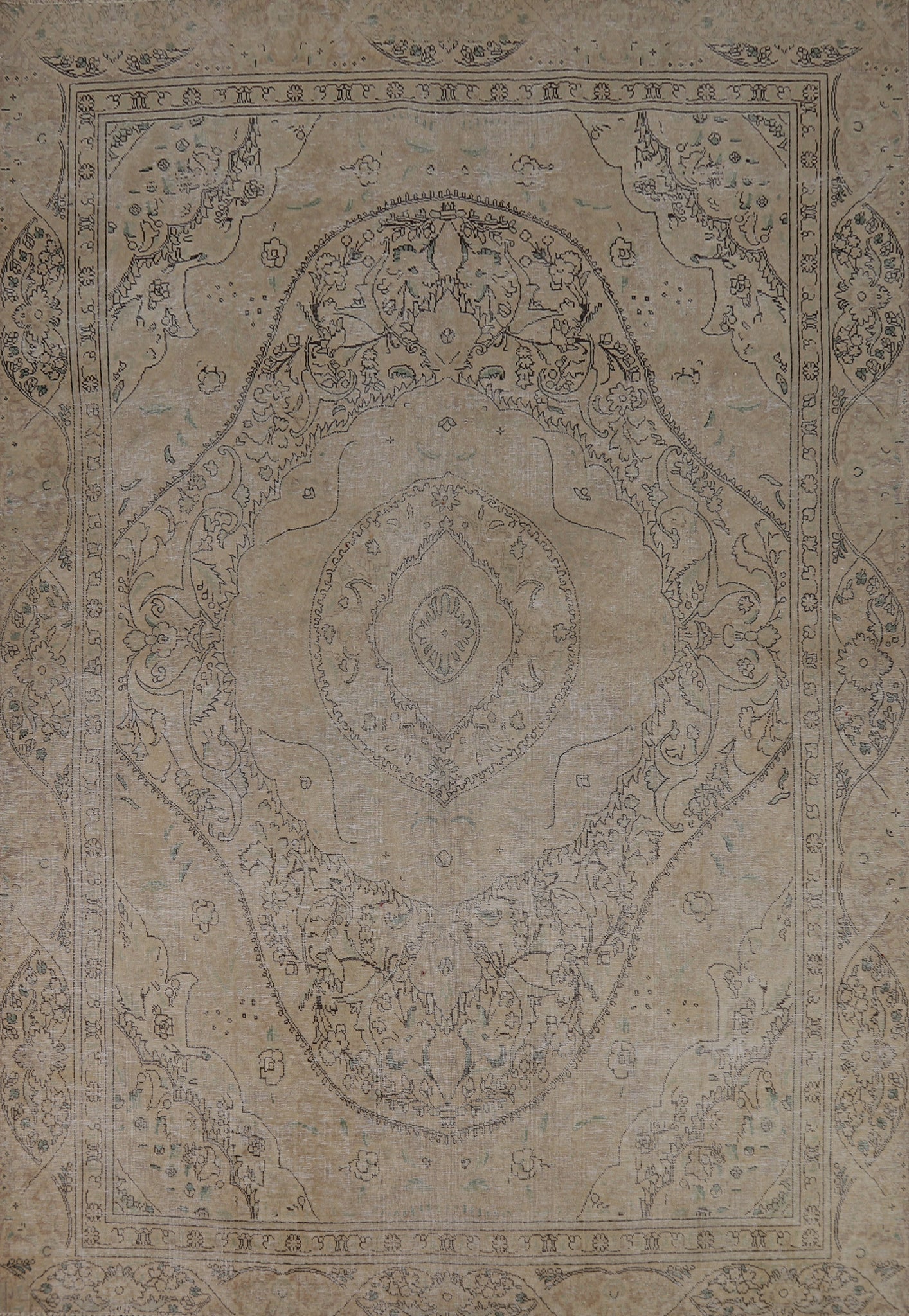 Vintage Wool Distressed Tabriz Persian Area Rug 7x11