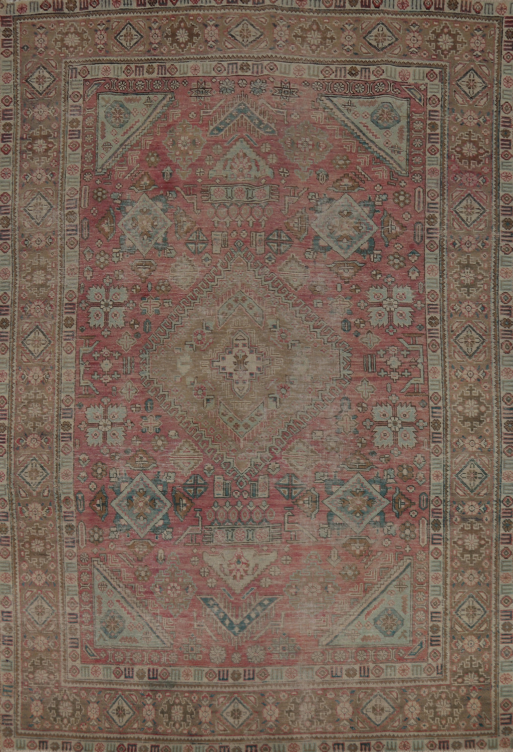 Pink Geometric Tabriz Persian Area Rug 7x10