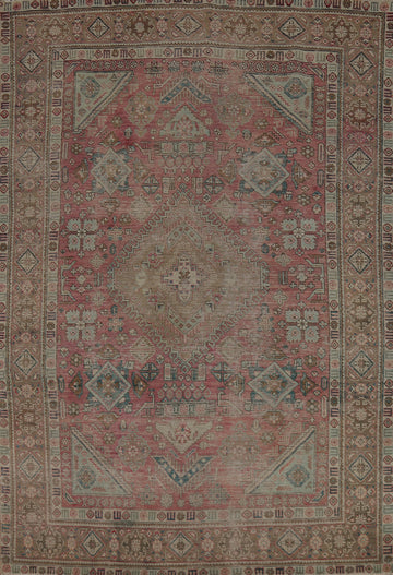 Pink Geometric Tabriz Persian Area Rug 7x10