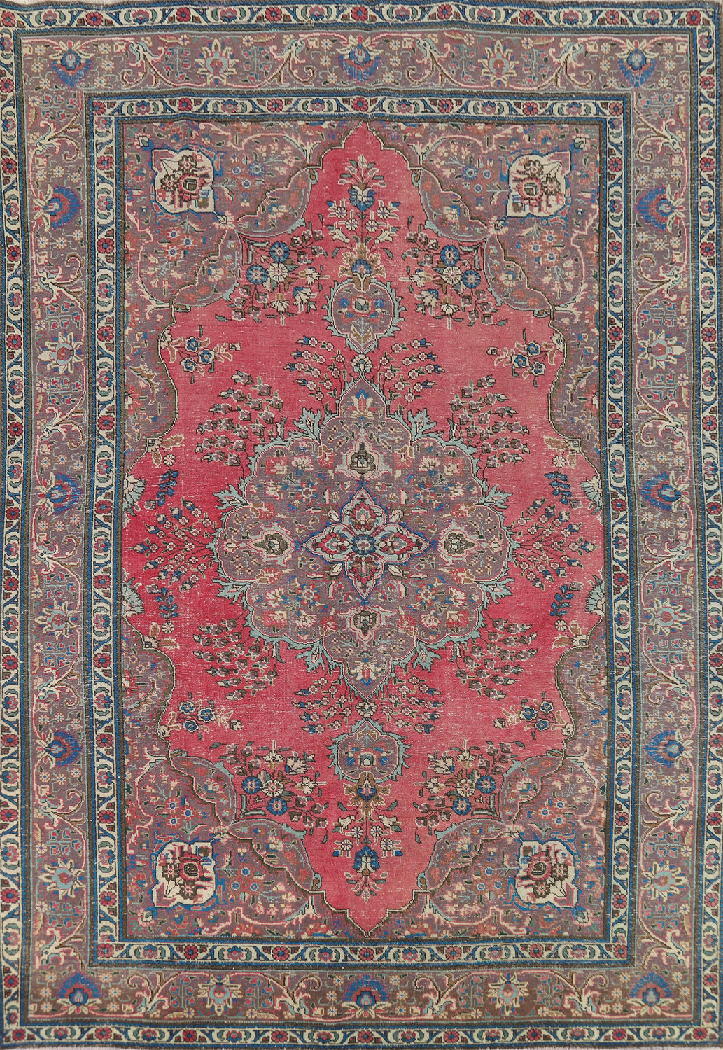 Vintage Pink Wool Tabriz Persian Area Rug 8x11