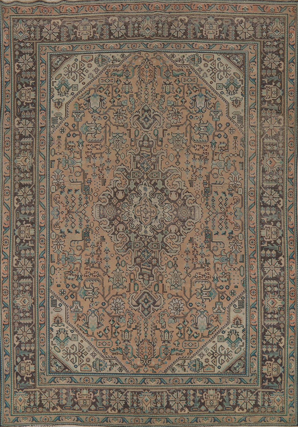 Vintage Geometric Tabriz Persian Area Rug 8x11