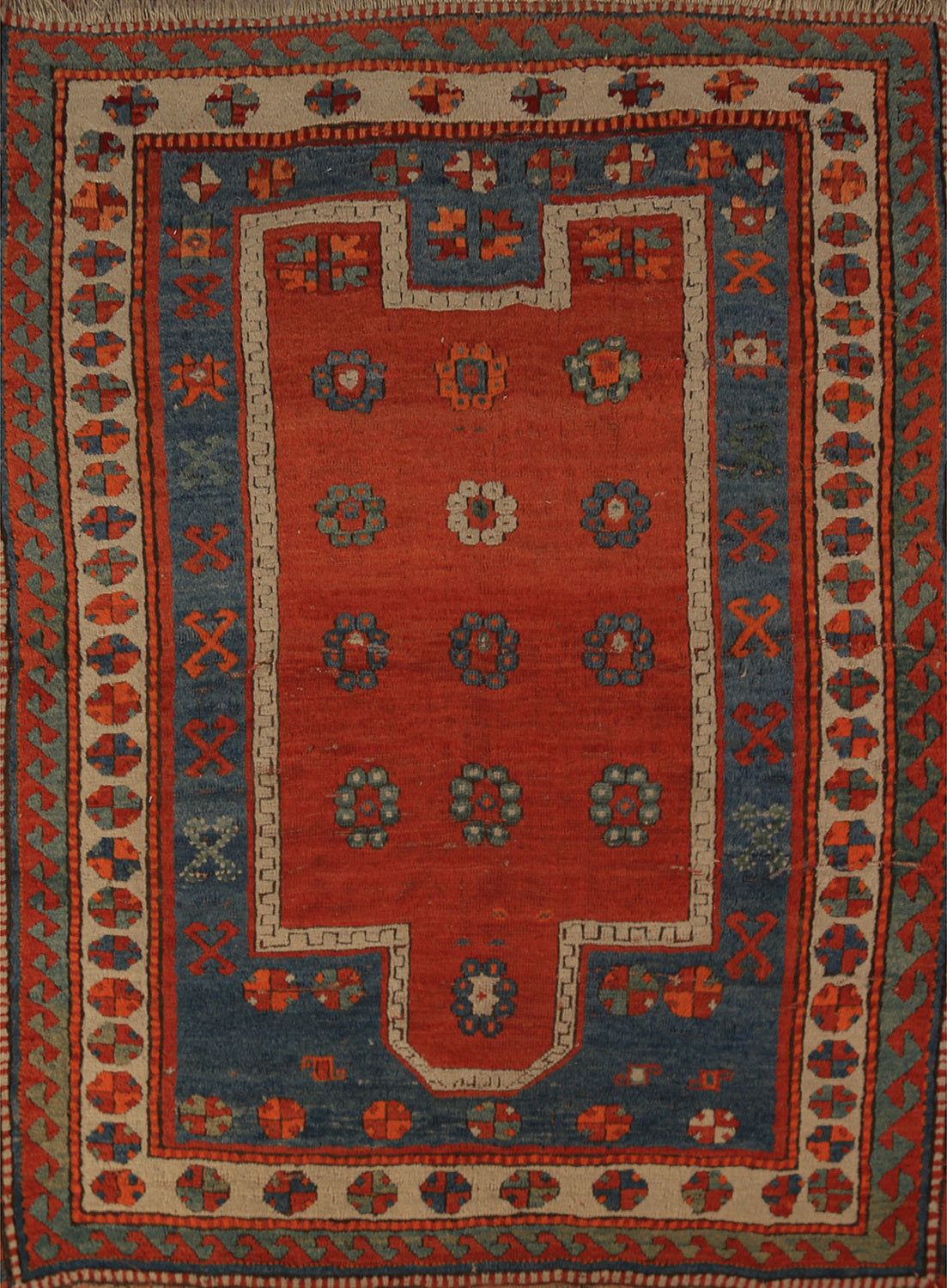 Pre-1900 Antique Red Geometric Kazak Oriental Rug 4x5