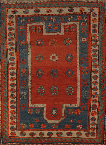 Pre-1900 Antique Red Geometric Kazak Oriental Rug 4x5